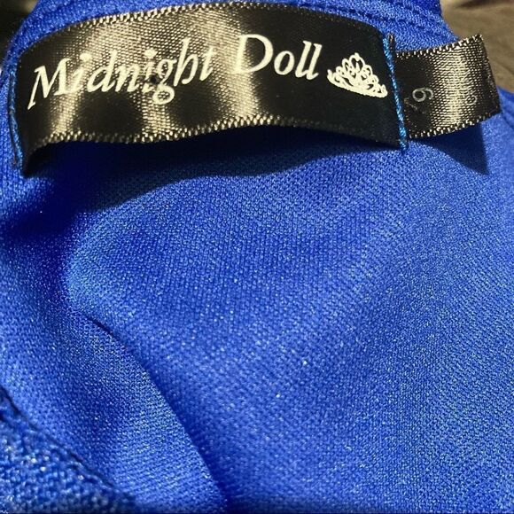 MIDNIGHT DOLL, Juniors Blue‎ dress, Spaghetti Straps, Size 9, padded bra, mini - Picture 9 of 10